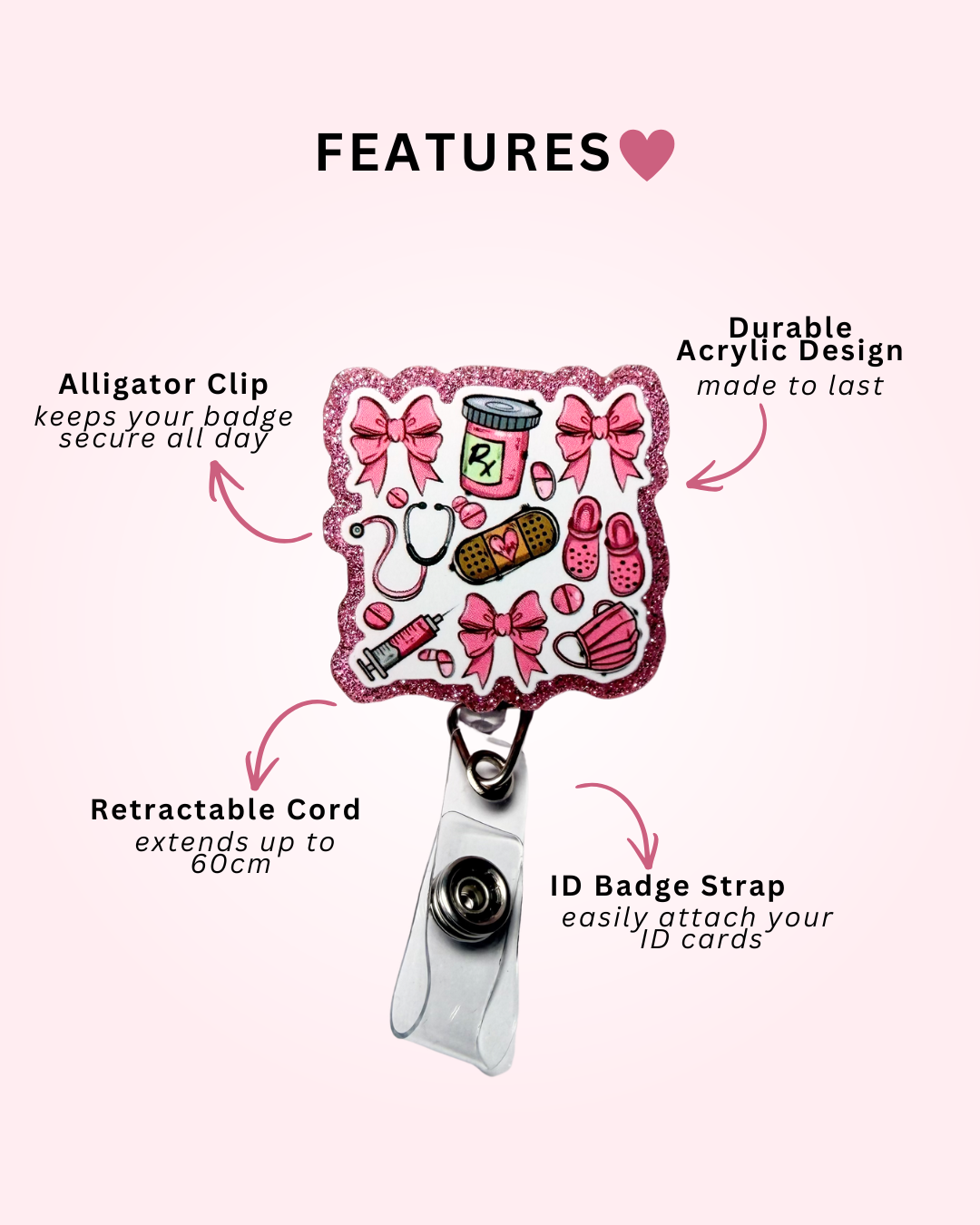 Pink Healthcare Badge Reel