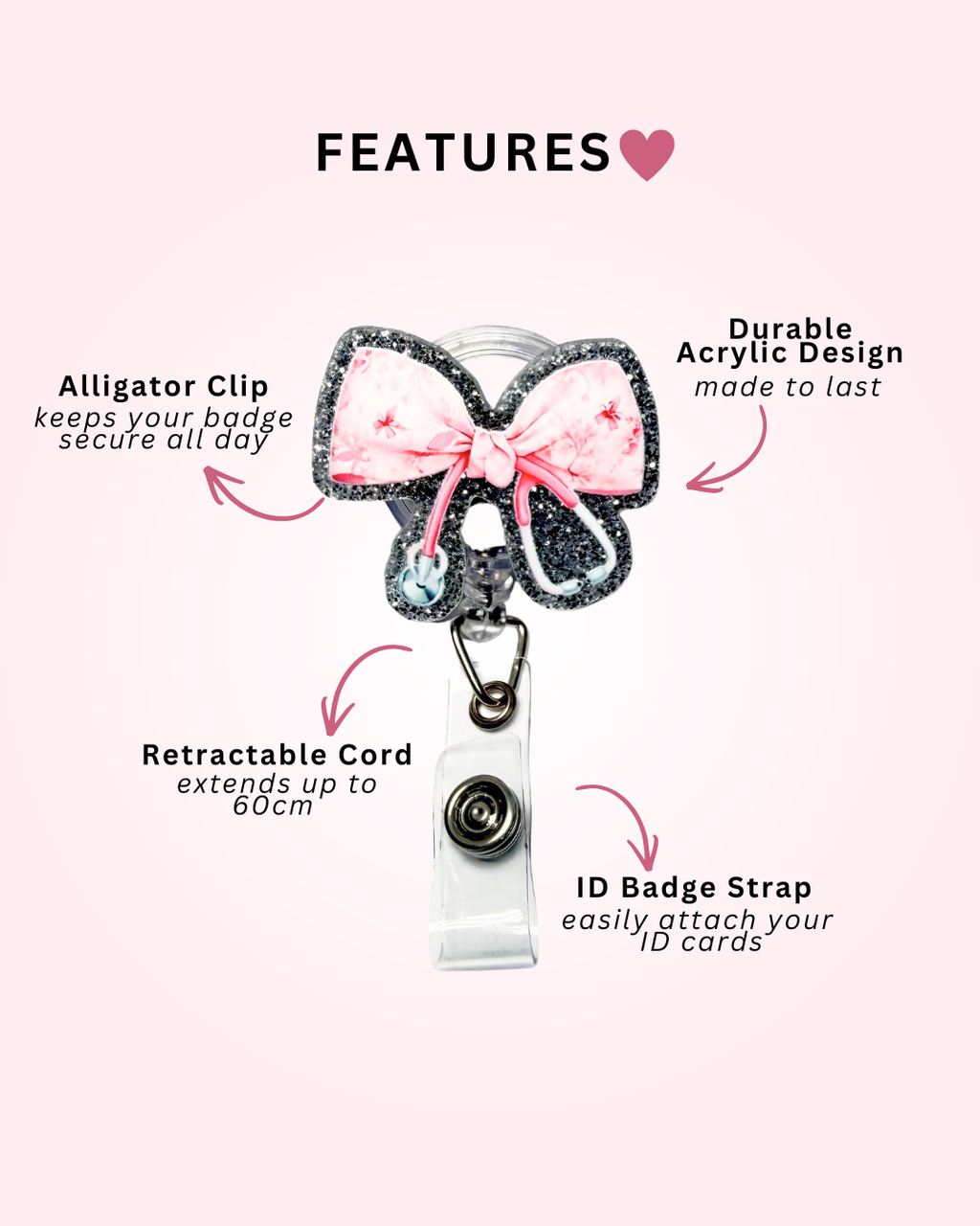 Bow x Stethoscope Badge Reel