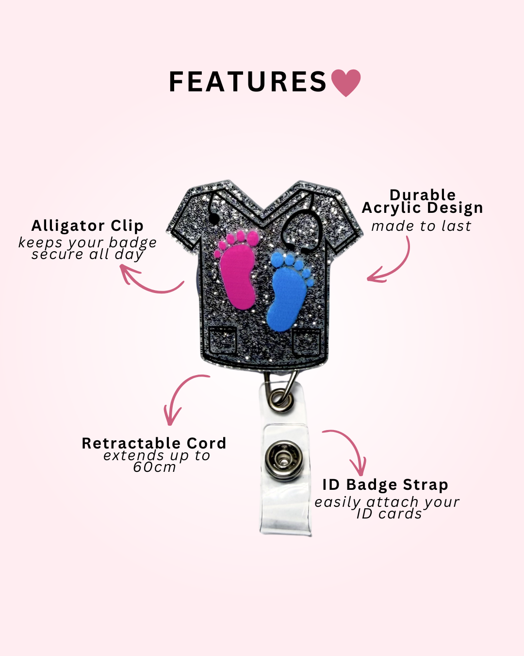 Peads Scrub Top Badge Reel